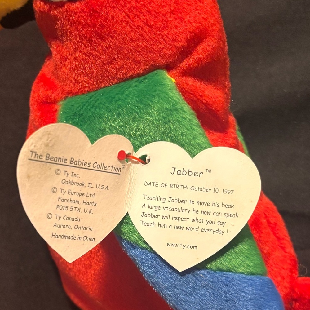 Ty Parrot Beanie Baby Plush- Jabber (1997) - Picture 3 of 4